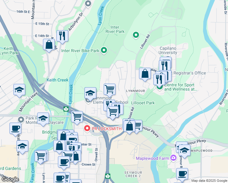 map of restaurants, bars, coffee shops, grocery stores, and more near 928 Premier Street in North Vancouver