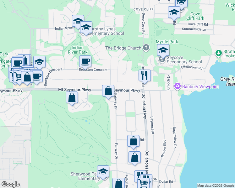 map of restaurants, bars, coffee shops, grocery stores, and more near 998 Fairway Drive in North Vancouver