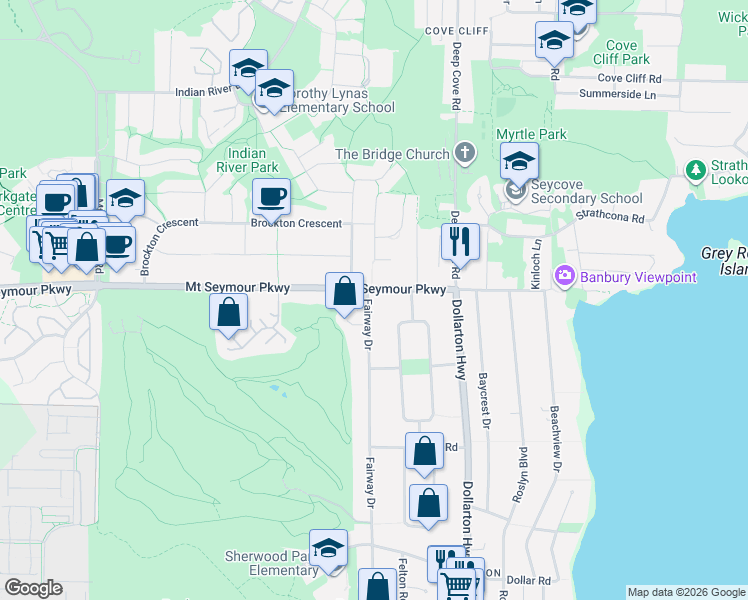 map of restaurants, bars, coffee shops, grocery stores, and more near 998 Fairway Drive in North Vancouver