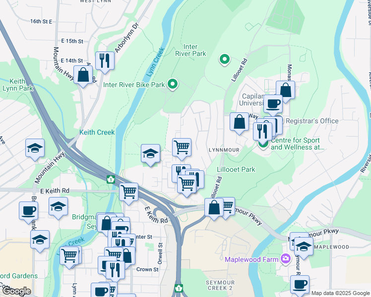 map of restaurants, bars, coffee shops, grocery stores, and more near 926 Premier Street in North Vancouver