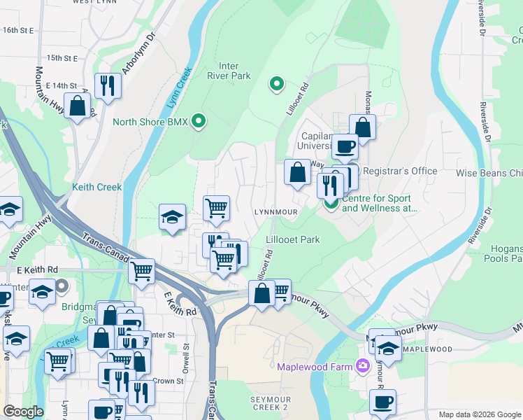 map of restaurants, bars, coffee shops, grocery stores, and more near 1071 Lillooet Street in Vancouver