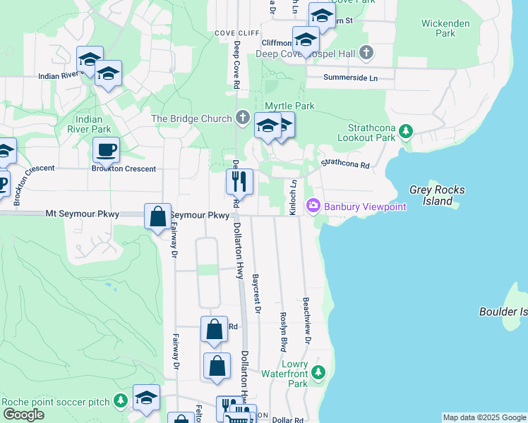 map of restaurants, bars, coffee shops, grocery stores, and more near 1008 Caledonia Avenue in North Vancouver