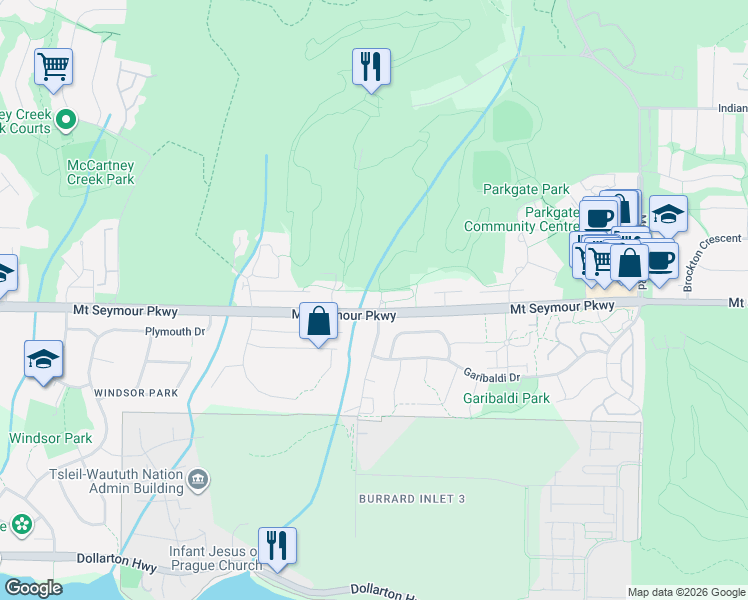 map of restaurants, bars, coffee shops, grocery stores, and more near in Metro Vancouver