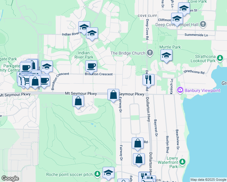 map of restaurants, bars, coffee shops, grocery stores, and more near 1025 Beaufort Road in North Vancouver