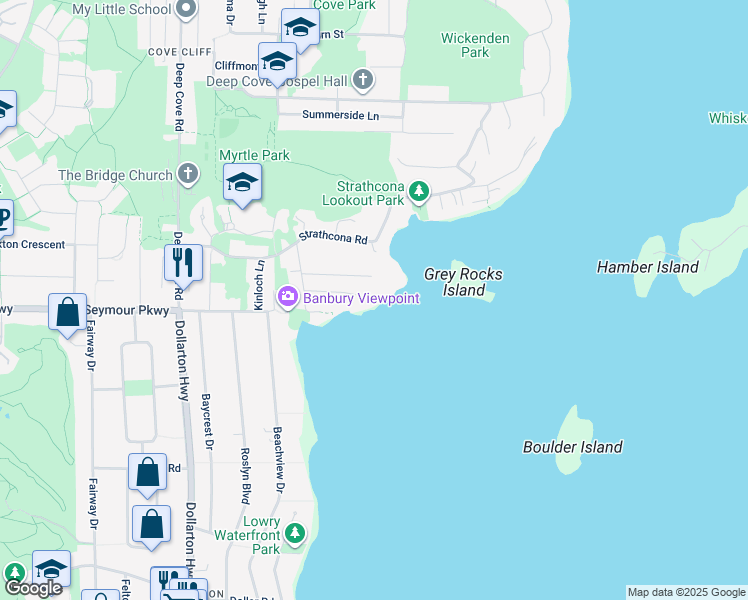map of restaurants, bars, coffee shops, grocery stores, and more near 4541 Stonehaven Avenue in North Vancouver