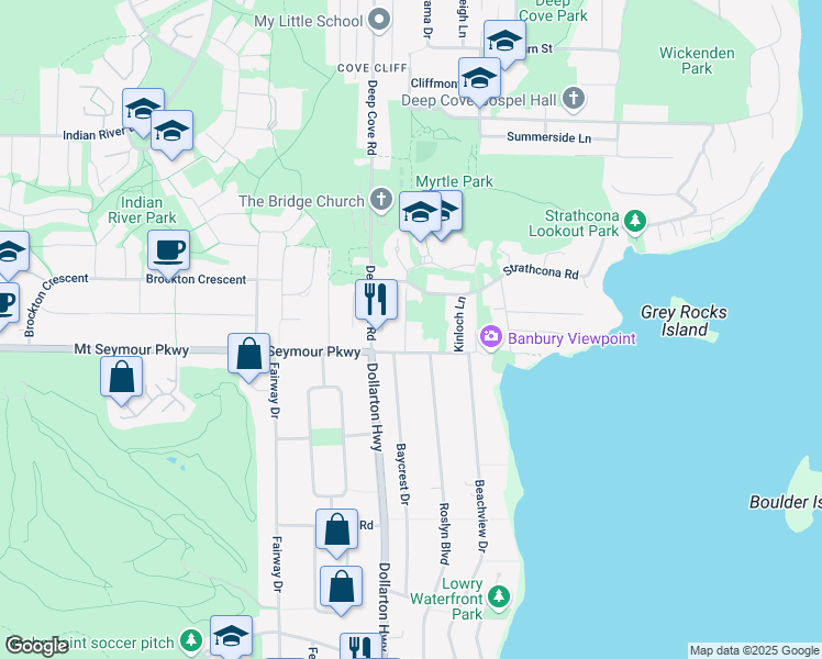 map of restaurants, bars, coffee shops, grocery stores, and more near 1068 Caledonia Avenue in North Vancouver