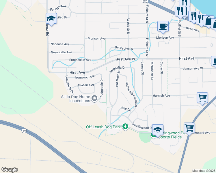 map of restaurants, bars, coffee shops, grocery stores, and more near 21 Magnolia Drive in Parksville