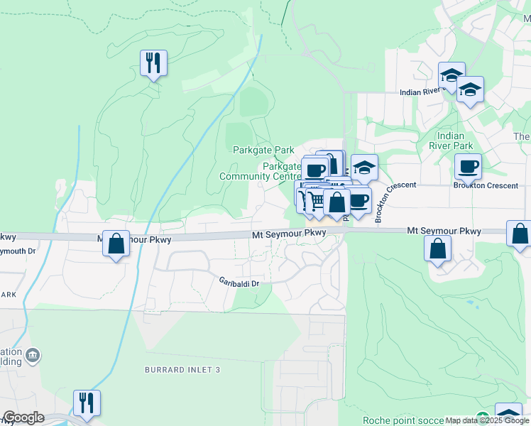 map of restaurants, bars, coffee shops, grocery stores, and more near 1188 Parkgate Avenue in North Vancouver