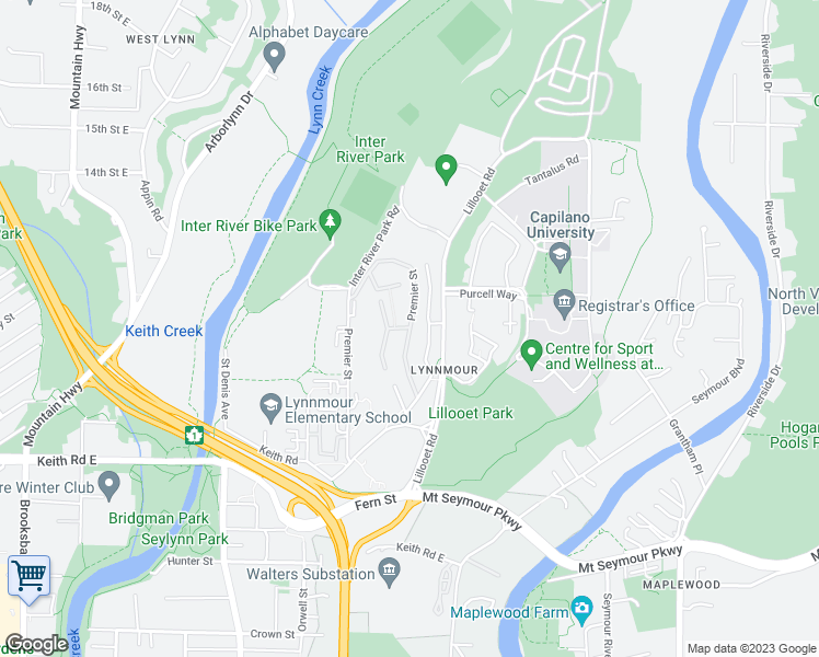 map of restaurants, bars, coffee shops, grocery stores, and more near 939 Old Lillooet Road in North Vancouver