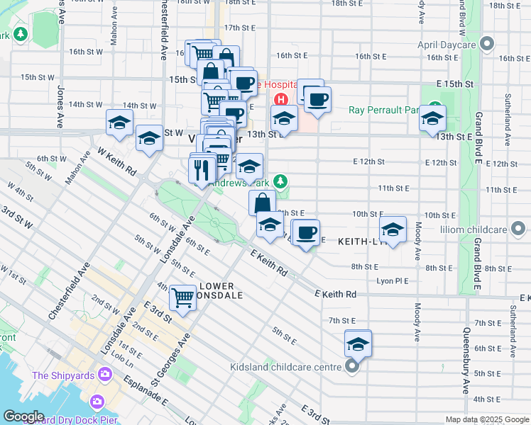 map of restaurants, bars, coffee shops, grocery stores, and more near 209 East 10th Avenue in Vancouver