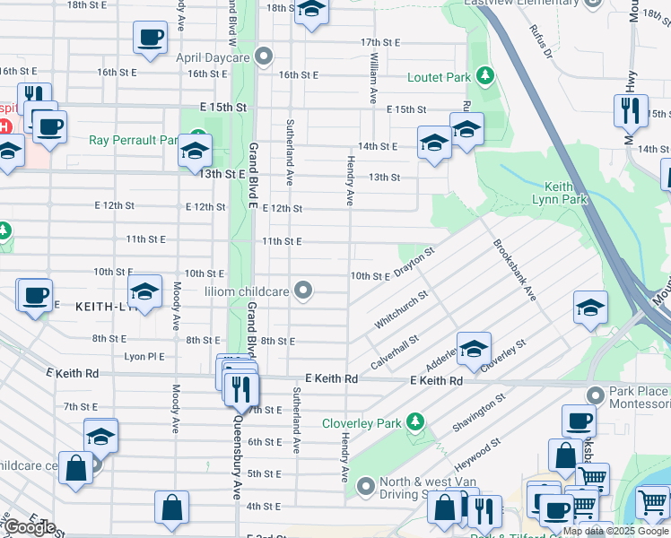 map of restaurants, bars, coffee shops, grocery stores, and more near 780 East 10th Avenue in Vancouver