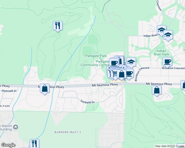 map of restaurants, bars, coffee shops, grocery stores, and more near 1281 Parkgate Avenue in North Vancouver
