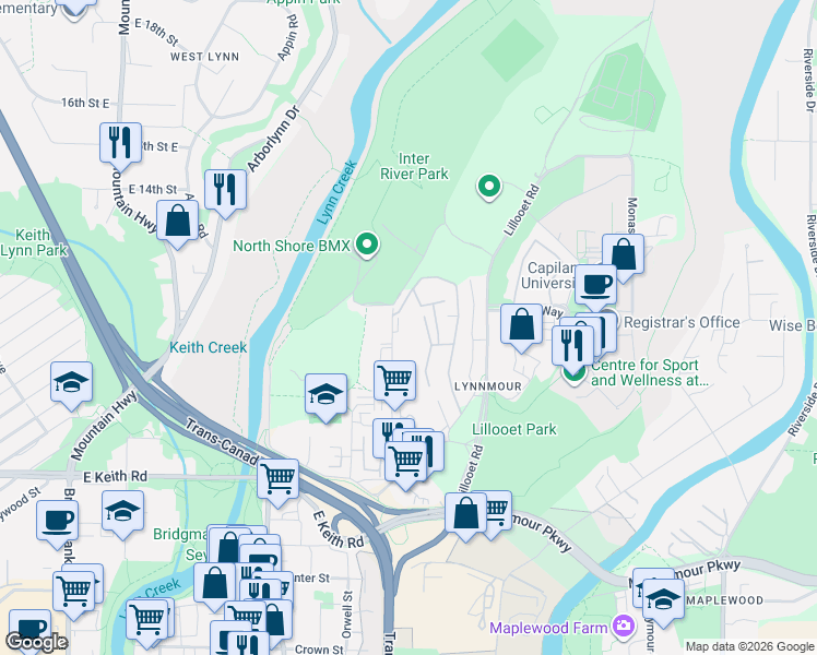 map of restaurants, bars, coffee shops, grocery stores, and more near 1052 Premier Street in North Vancouver