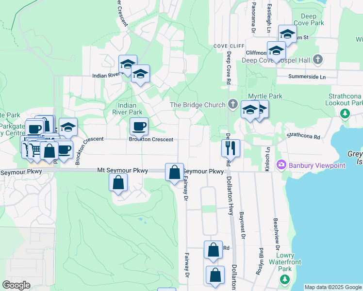 map of restaurants, bars, coffee shops, grocery stores, and more near 1170 Beaufort Road in North Vancouver