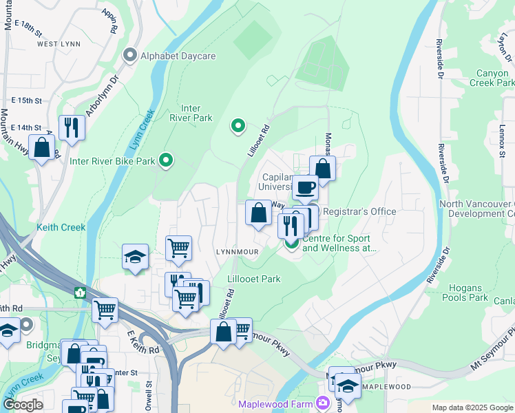 map of restaurants, bars, coffee shops, grocery stores, and more near in North Vancouver