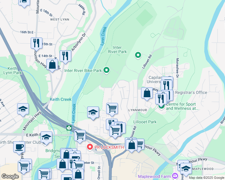 map of restaurants, bars, coffee shops, grocery stores, and more near 1290 Premier Street in North Vancouver