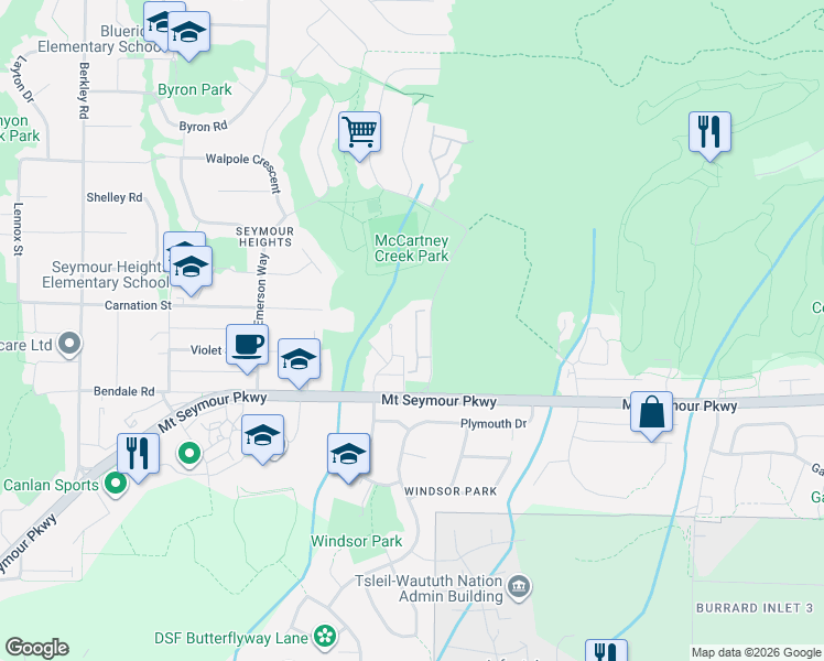 map of restaurants, bars, coffee shops, grocery stores, and more near 1001 Northlands Drive in North Vancouver