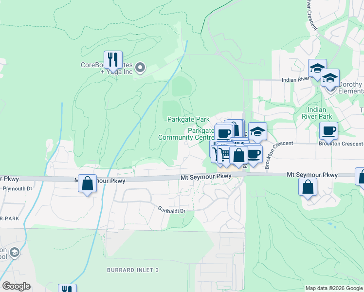 map of restaurants, bars, coffee shops, grocery stores, and more near 1283 Parkgate Avenue in North Vancouver