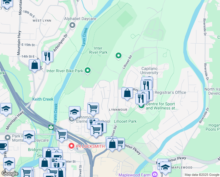 map of restaurants, bars, coffee shops, grocery stores, and more near 1186 Premier Street in North Vancouver