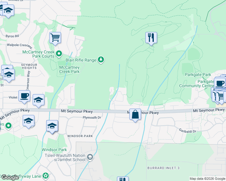 map of restaurants, bars, coffee shops, grocery stores, and more near 1188 Strathaven Drive in North Vancouver