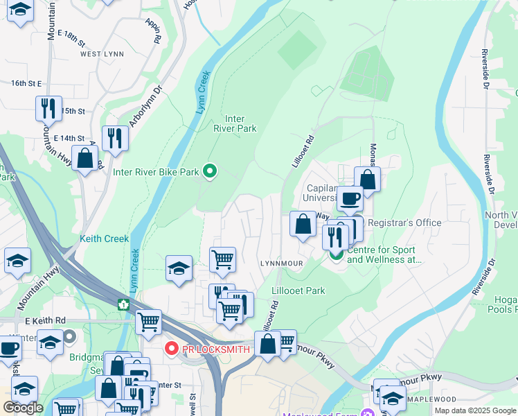 map of restaurants, bars, coffee shops, grocery stores, and more near 1200 Premier Street in North Vancouver