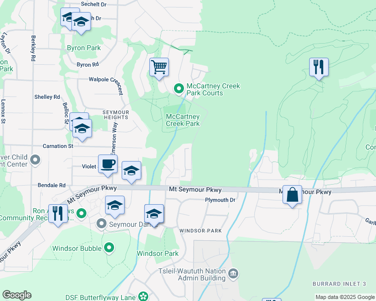 map of restaurants, bars, coffee shops, grocery stores, and more near 1001 Northlands Drive in North Vancouver