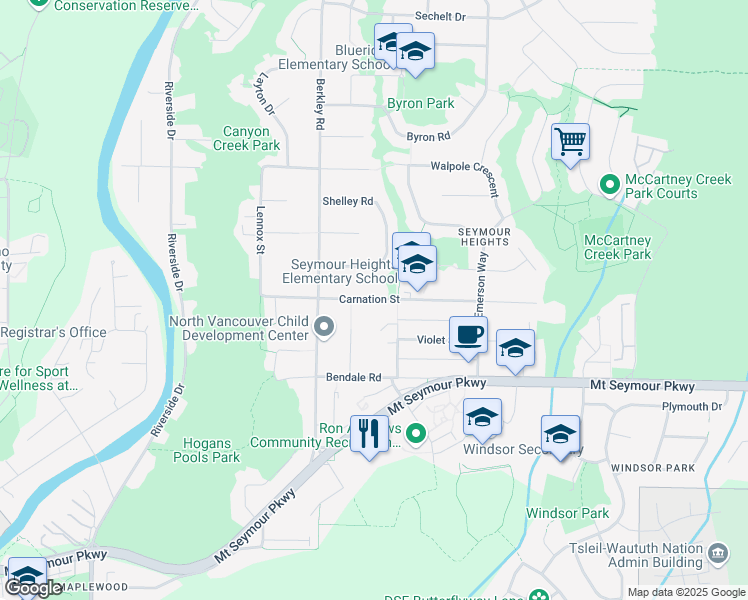 map of restaurants, bars, coffee shops, grocery stores, and more near 2601 Carnation Street in North Vancouver