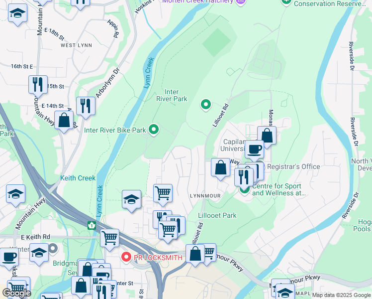 map of restaurants, bars, coffee shops, grocery stores, and more near 1186 Premier Street in North Vancouver