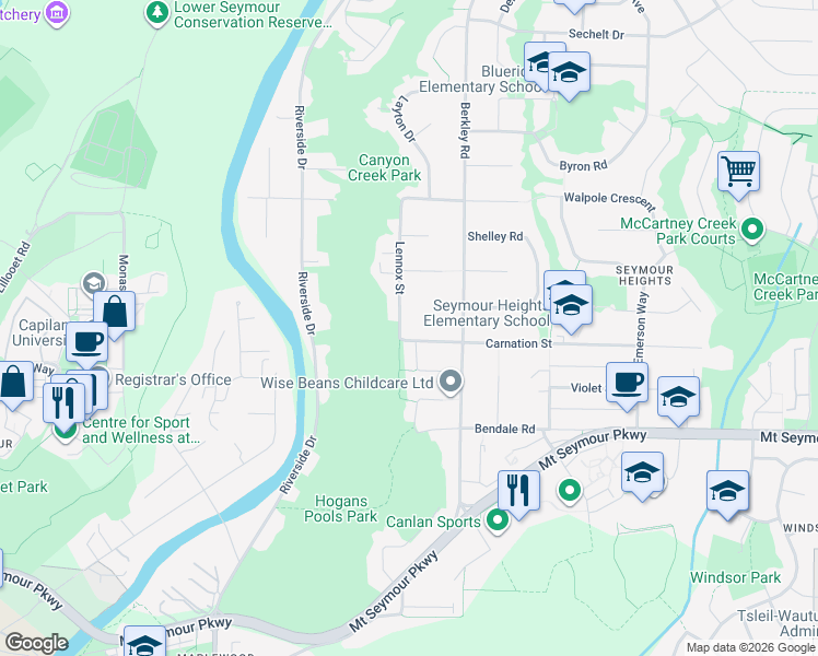 map of restaurants, bars, coffee shops, grocery stores, and more near 1008 Lennox Street in North Vancouver