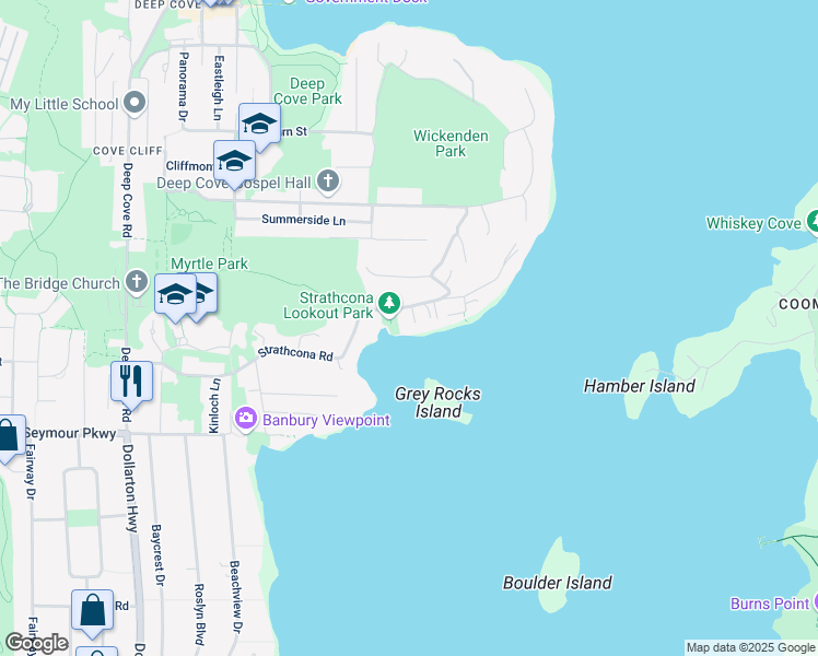 map of restaurants, bars, coffee shops, grocery stores, and more near 4625 Strathcona Road in North Vancouver