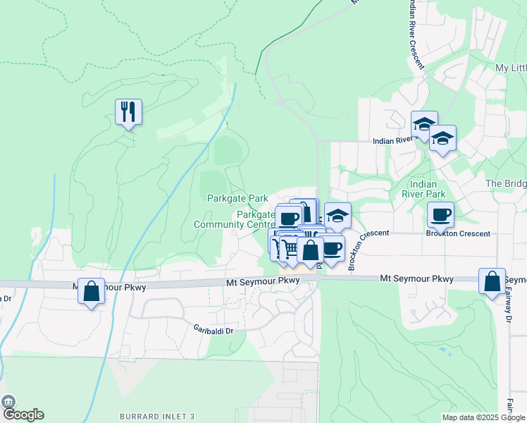 map of restaurants, bars, coffee shops, grocery stores, and more near 3658 Banff Court in North Vancouver