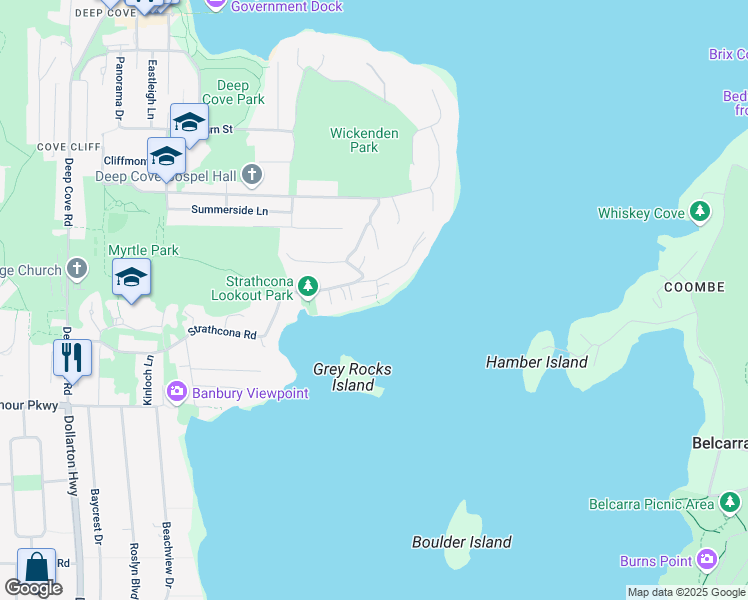 map of restaurants, bars, coffee shops, grocery stores, and more near 1695 Strathcona Place in North Vancouver