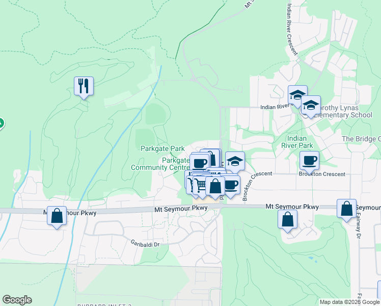 map of restaurants, bars, coffee shops, grocery stores, and more near 3670 Banff Court in North Vancouver