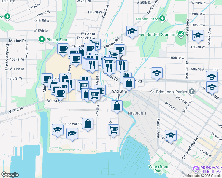 map of restaurants, bars, coffee shops, grocery stores, and more near in Vancouver