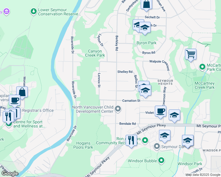 map of restaurants, bars, coffee shops, grocery stores, and more near 2488 Belloc Street in North Vancouver
