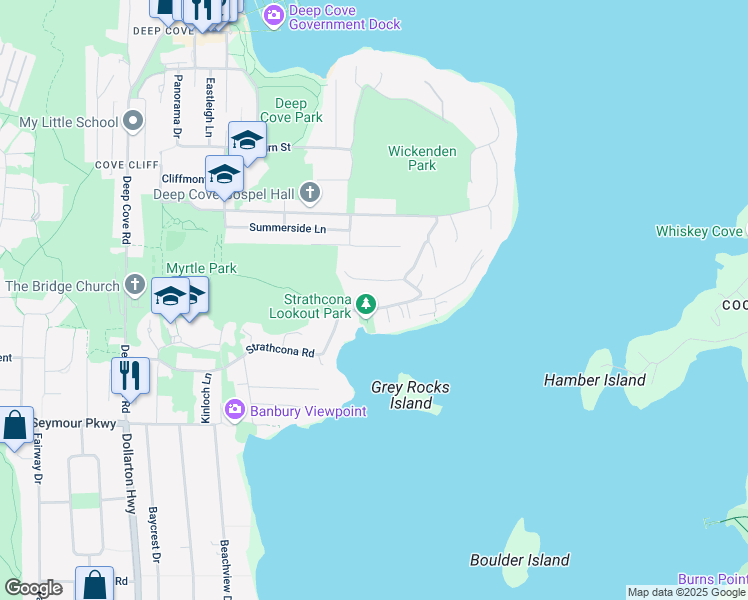 map of restaurants, bars, coffee shops, grocery stores, and more near 4630 Strathcona Road in North Vancouver