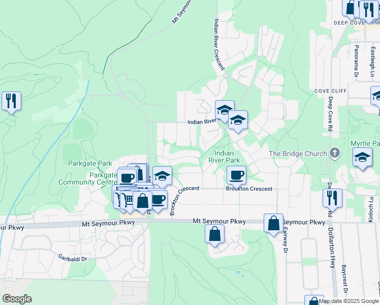 map of restaurants, bars, coffee shops, grocery stores, and more near 3844 Hamber Place in North Vancouver