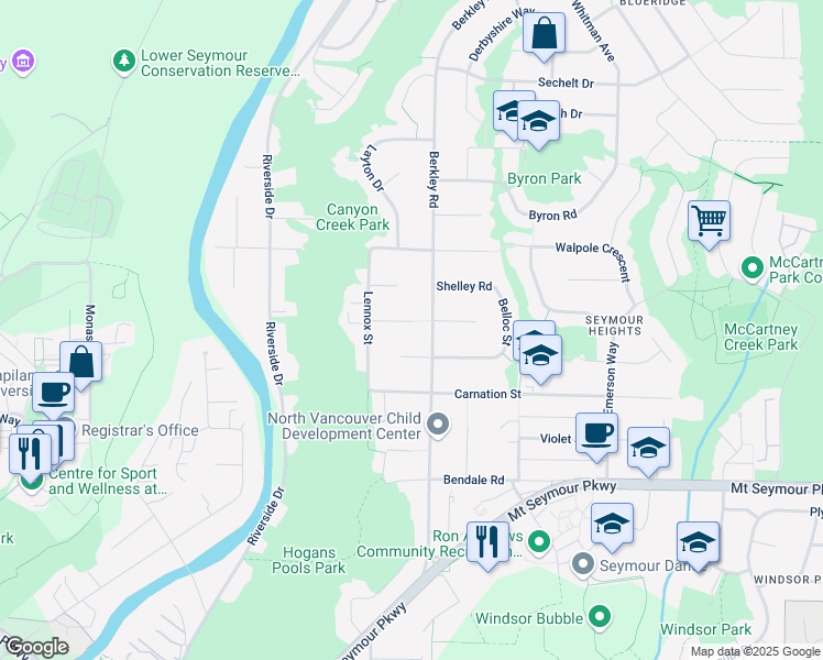 map of restaurants, bars, coffee shops, grocery stores, and more near 2477 Keats Road in North Vancouver