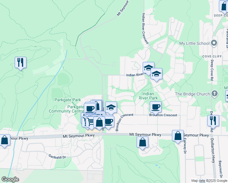 map of restaurants, bars, coffee shops, grocery stores, and more near 1460 Hamber Court in North Vancouver