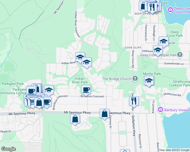map of restaurants, bars, coffee shops, grocery stores, and more near 1479 Percy Court in North Vancouver