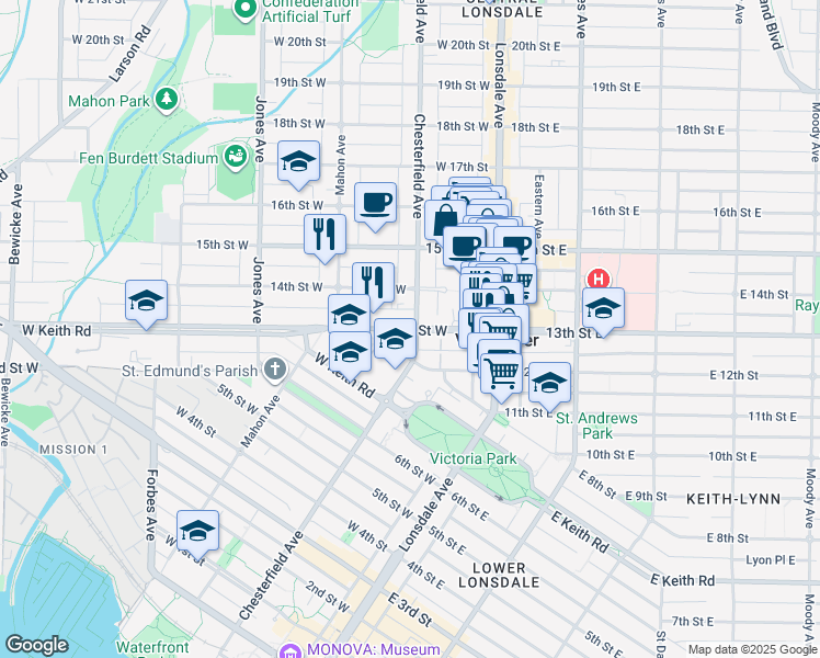 map of restaurants, bars, coffee shops, grocery stores, and more near 252 West 13th Avenue in Vancouver