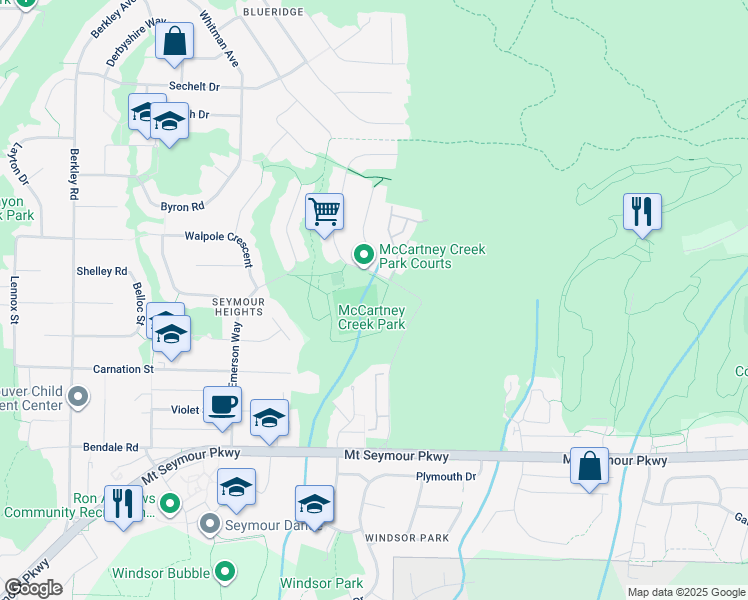 map of restaurants, bars, coffee shops, grocery stores, and more near in North Vancouver