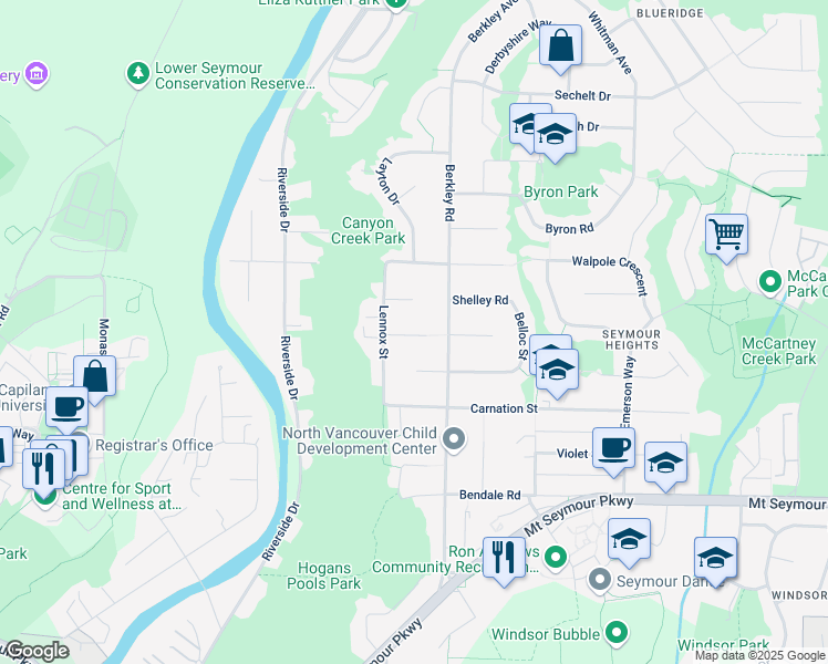 map of restaurants, bars, coffee shops, grocery stores, and more near 2452 Keats Road in North Vancouver