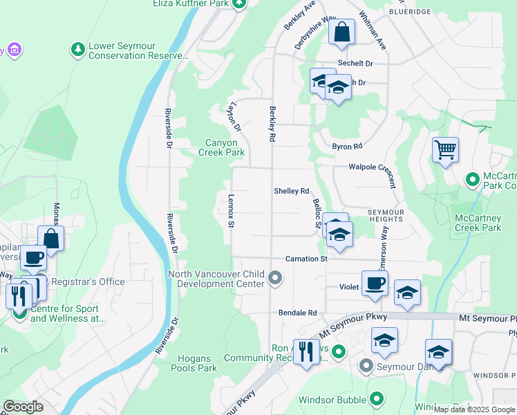 map of restaurants, bars, coffee shops, grocery stores, and more near 2476 Keats Road in North Vancouver
