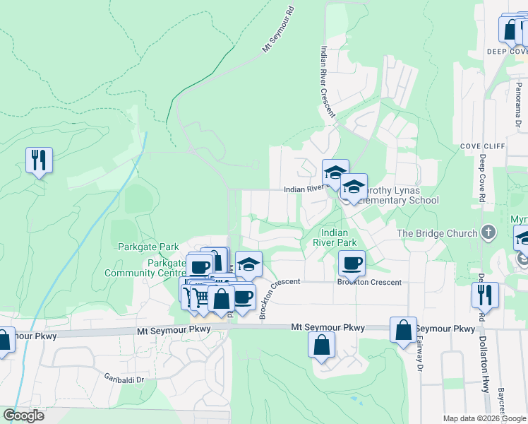 map of restaurants, bars, coffee shops, grocery stores, and more near 1491 Norton Court in North Vancouver