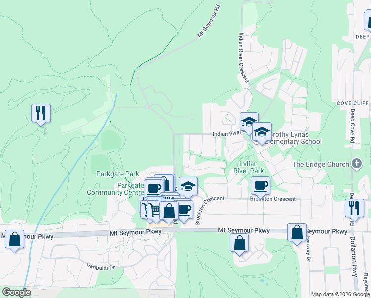 map of restaurants, bars, coffee shops, grocery stores, and more near 1495 Jubilee Court in North Vancouver