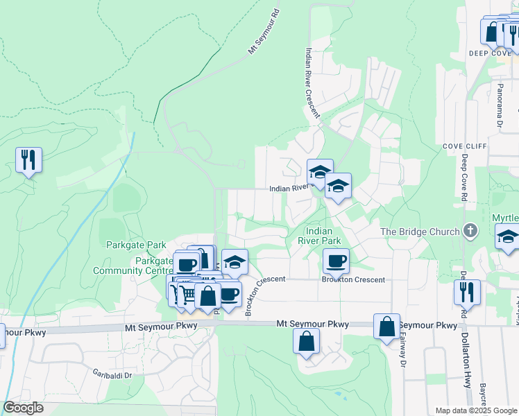 map of restaurants, bars, coffee shops, grocery stores, and more near 1498 Norton Court in North Vancouver