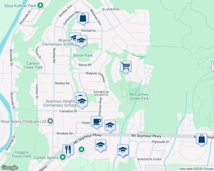 map of restaurants, bars, coffee shops, grocery stores, and more near 2760 Walpole Crescent in North Vancouver