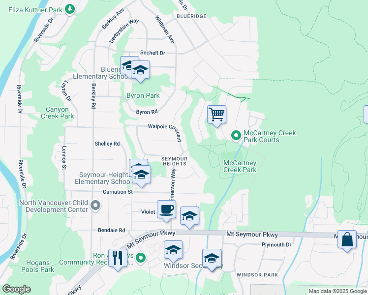 map of restaurants, bars, coffee shops, grocery stores, and more near 2760 Walpole Crescent in North Vancouver