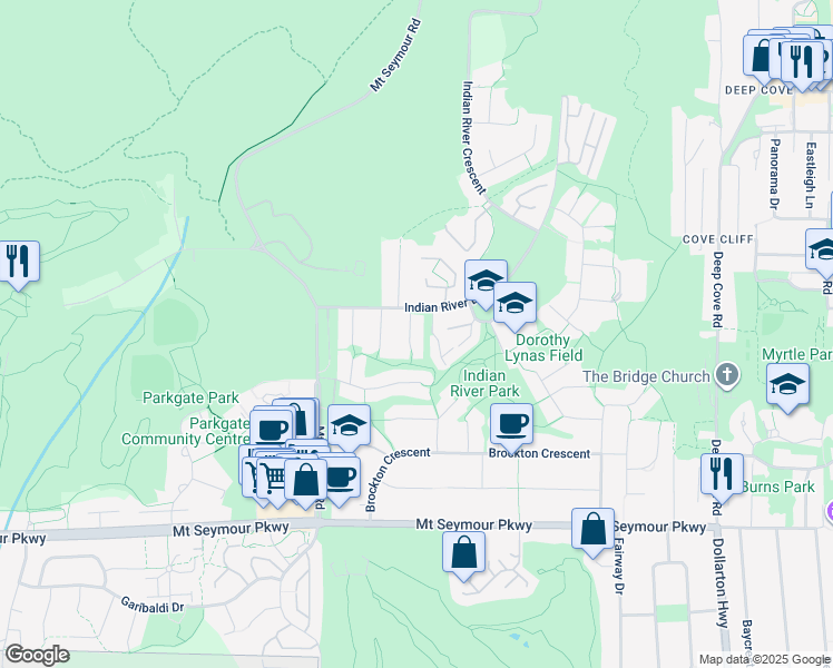 map of restaurants, bars, coffee shops, grocery stores, and more near 1514 Lighthall Court in North Vancouver